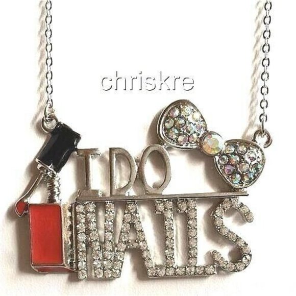 Nail Tech Cosmetology Stylist Necklace Gift I DO NAILS Mary Kay Silver Plated - Picture 3 of 8